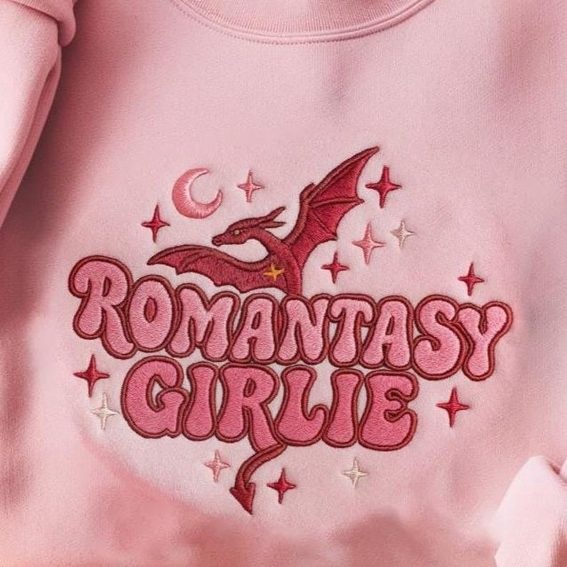 Romantasy Girlie Embroidered Sweatshirt, Book Lover Gift, Bookish Shirt, Bookish Merch, Smut Reader, Reading Gift, Dragon Book Lover Shirt