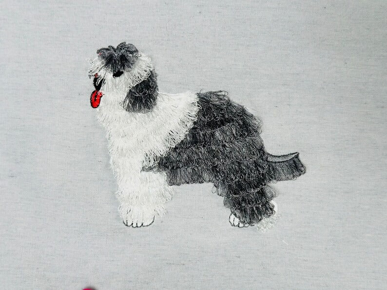 Sheepdog fringe dog Fluffy Embroidered Sweatshirt, Fringe Embroidered Sweatshirt, Embroidered Sweatshirt