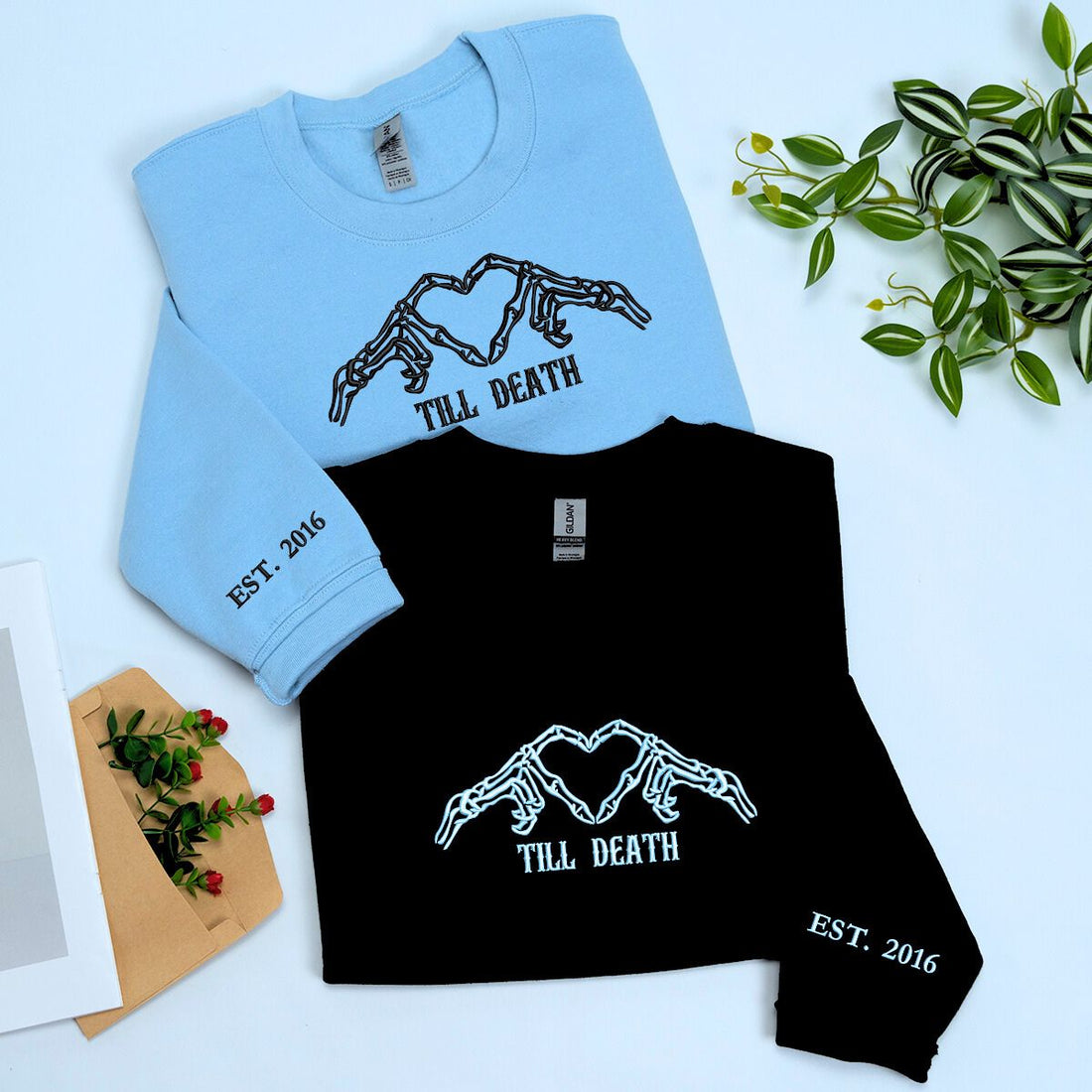 Custom Embroidered Skeleton Heart Roman Numeral Matching Sweatshirt or Hoodie