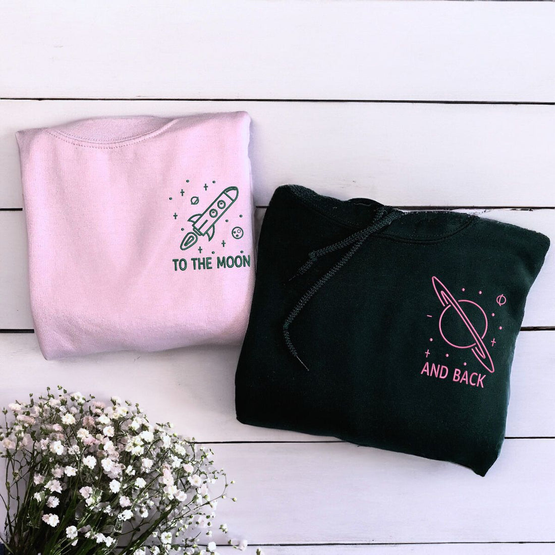 Custom Embroidered To The Moon and Back Matching Sweatshirt or Hoodie
