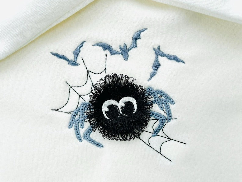 Spider Fluffy Embroidered Sweatshirt, Fringe Embroidered Sweatshirt, Embroidered Sweatshirt