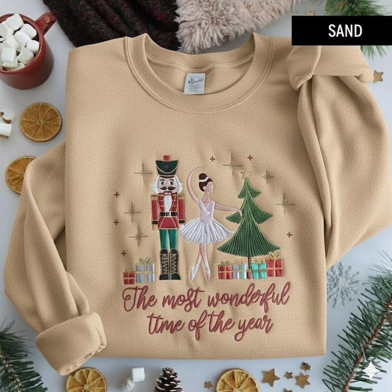 The Most Wonderful Time Of The Year Embroidered Sweatshirt, Christmas Nutcracker Ballet Embroidery Shirt, Merry Christmas, Xmas Holiday Gift
