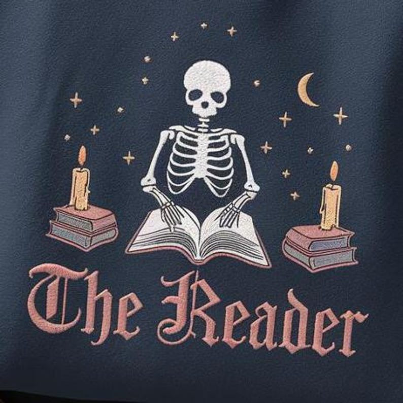 The Reader Tarot Card Embroidered Sweatshirt, Skeleton Reading Shirt, Unisex Tarot Card Shirt, Book Lover Shirt, Bookish Shirt, Tarot Lover