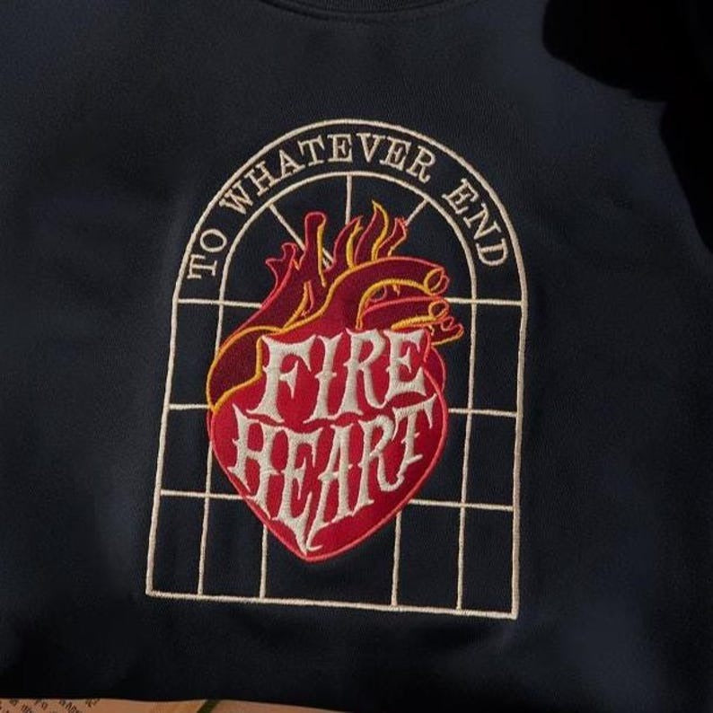 Throne of Glass Fire Heart Embroidered Sweatshirt, Aelin Galathynius, Terrasen Shirt, The Thirteen Sweater, Dragon Book Shirt, Acotar Shirt