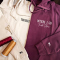 Custom Where I Go Trouble Follows Embroidered Matching Couple Hoodies