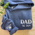 Dad Est Sweatshirt or Hoodie, Embroidered Gift for Dad with Kids Name on Sleeve