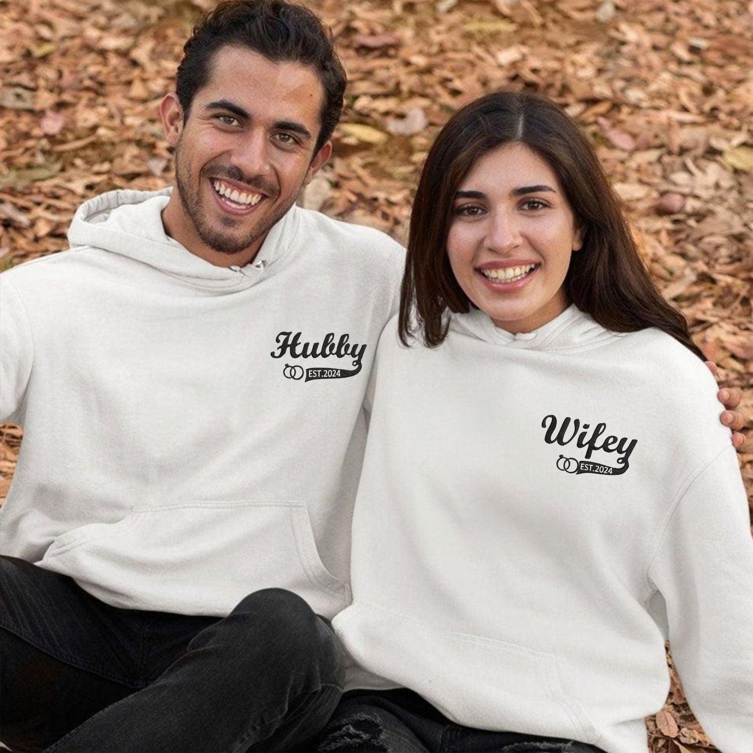Custom Couple Matching Hubby and Wifey Embroidered Hoodie