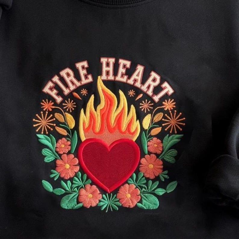 Vintage Fireheart Embroidered Sweatshirt, Fourth Wing Sweatshirt, Aelin Galathynius Shirt, Fantasy Book Dragon Shirt, Throne Of Glass Merch