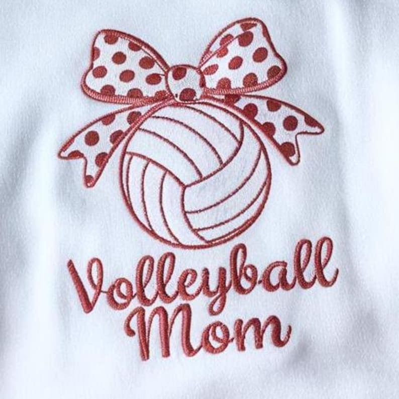 Volleyball Mom Coquette Embroidered Sweatshirt, Volleyball Mom Sweatshirt, Volleyball Shirt, Sport Mom Shirt, Distressed Retro Mom Bow Shirt