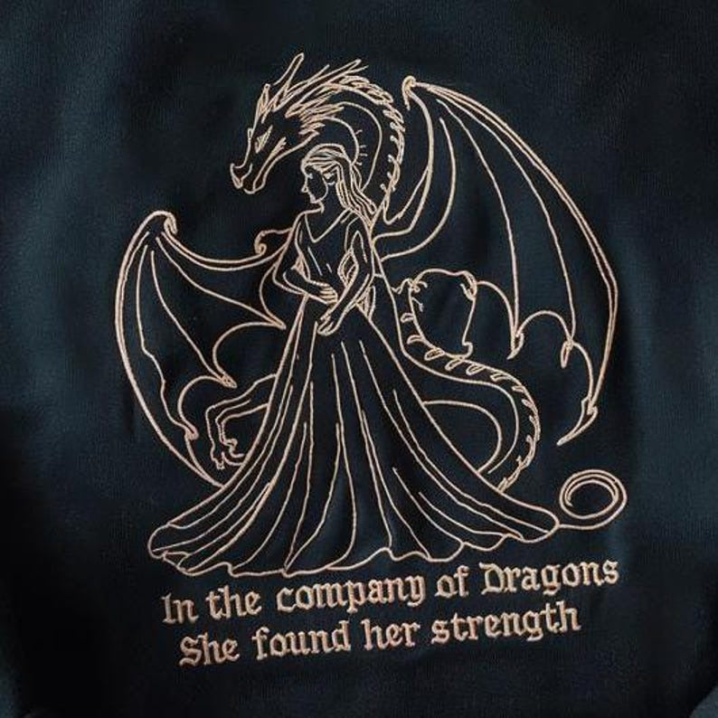 Wild Fae Woman Whimsigoth Medieval Ebroidered Sweatshirt, Renaissance Shirt, Wyvern Art Nouveau Bookish Shirt, Bookworm Ren Faire Book Shirt