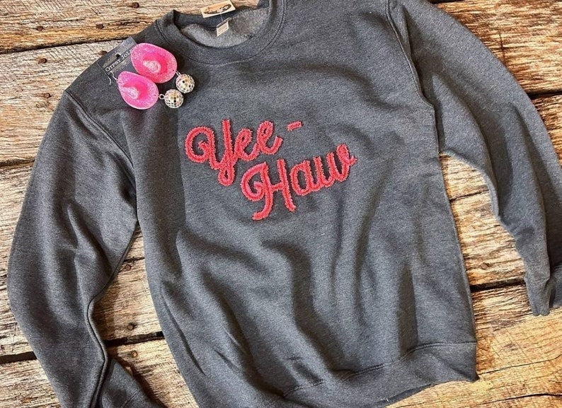 Yee-haw Embroidered Fringe Crewneck - Rodeo Fashion