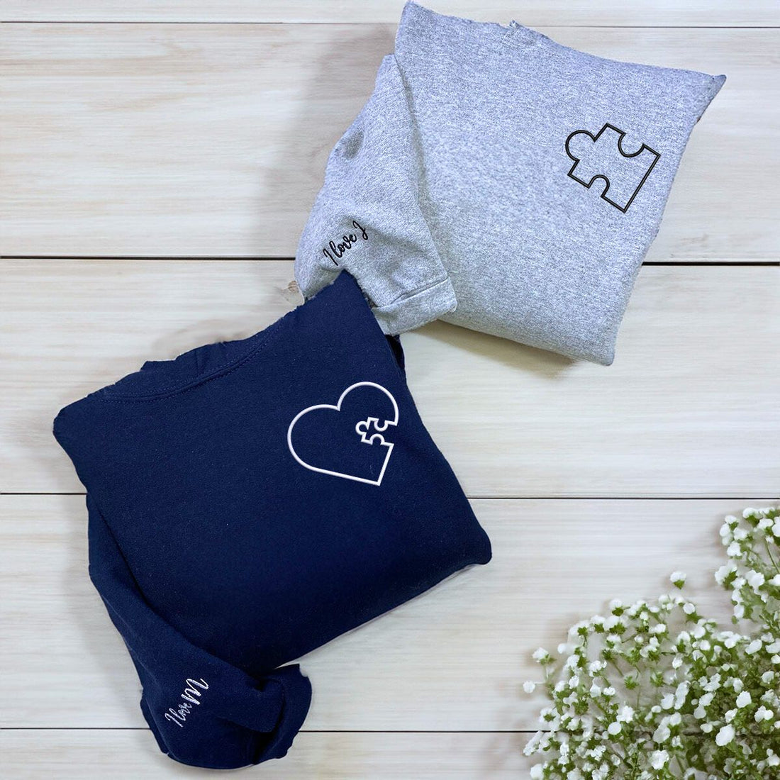 Custom Embroidered Matching You Complete Me Heart Puzzle Sweatshirt or Hoodie