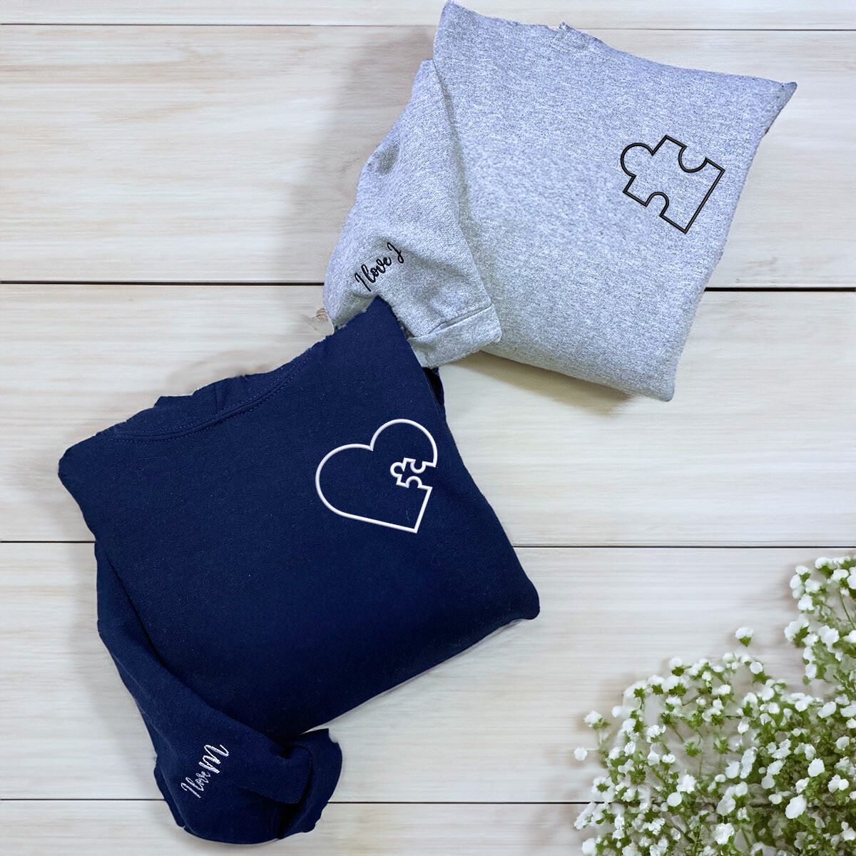 Custom Embroidered Matching You Complete Me Heart Puzzle Sweatshirt or Hoodie