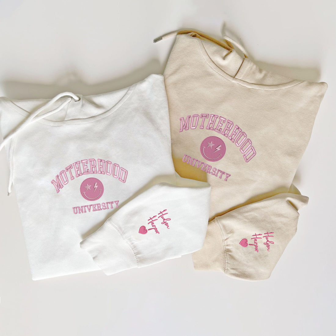 Custom Embroidered Motherhood University Hoodie, Personalized Hoodie With Icon