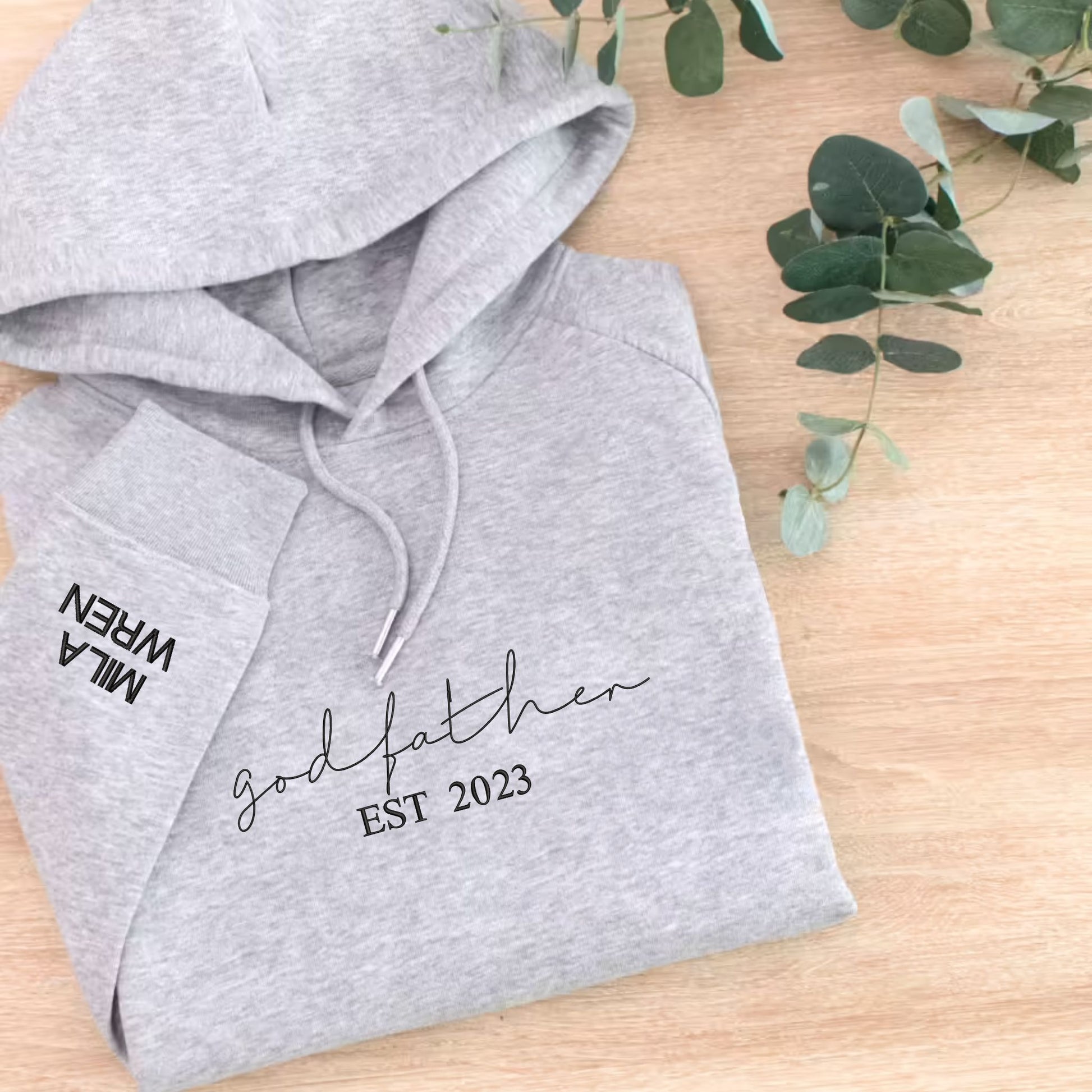 Custom God Father EST Hoodie With Kids Name On Sleeve, Best Godfather Gifts From Godson