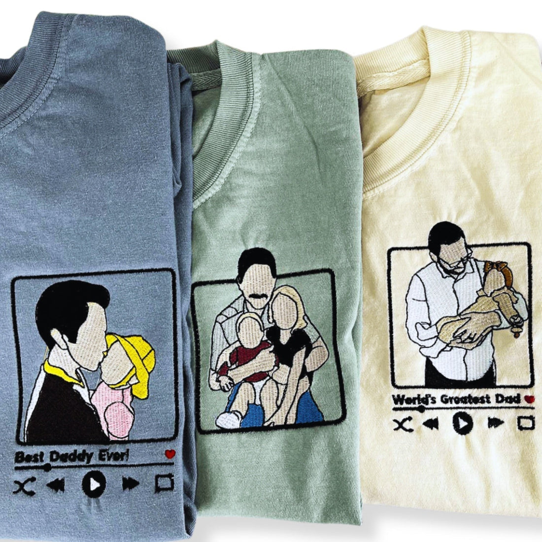 Dad and Son T-Shirt with Embroidered Photo Portrait, Gift for Father's Day, New Dad Birthday