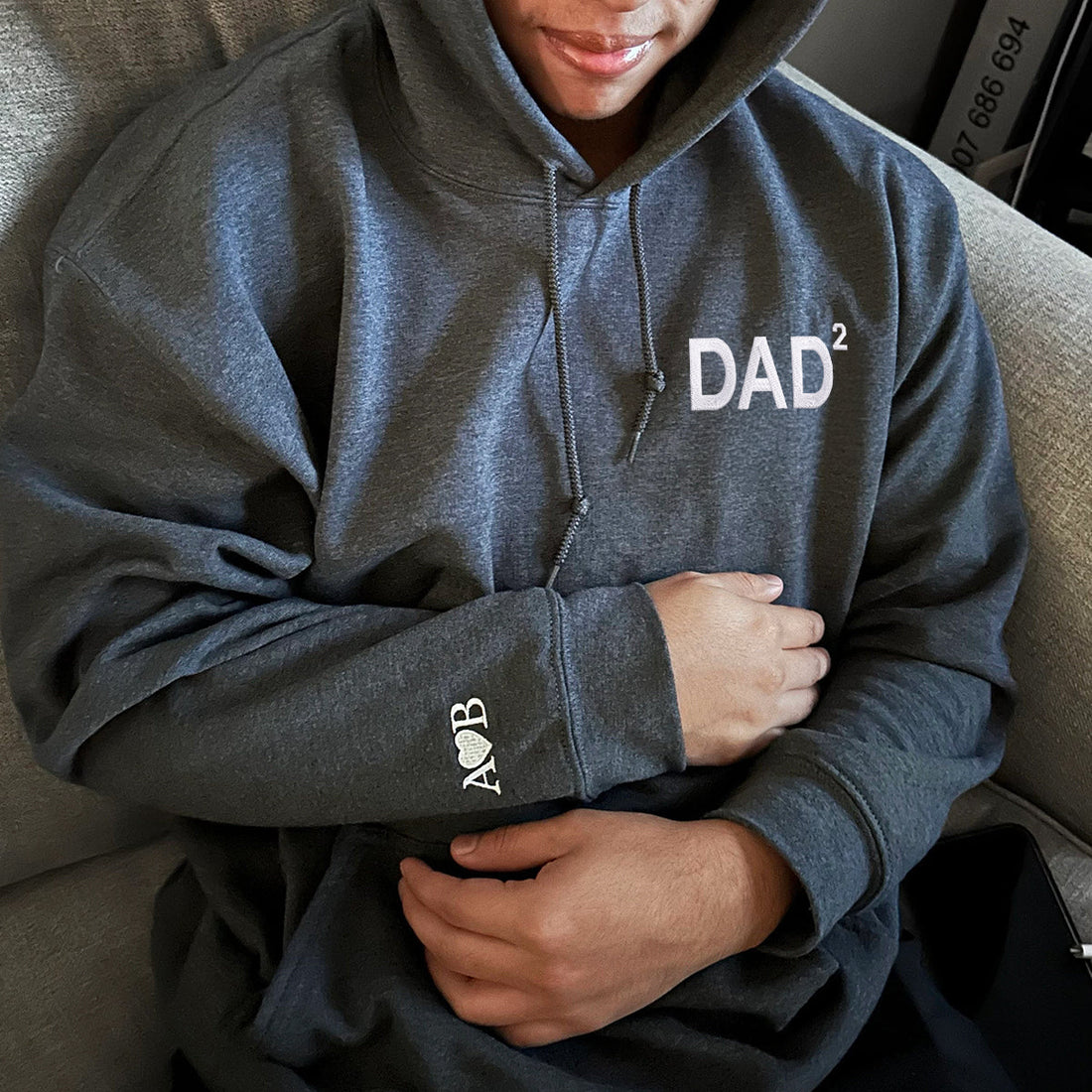 Dad of Two Sweatshirt or Hoodie, Embroidered Kids Names on Sleeve