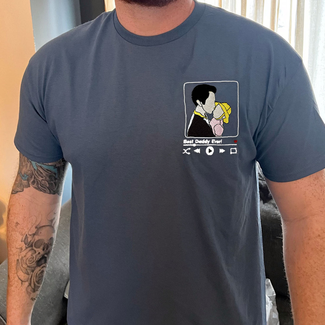 Dad and Son T-Shirt with Embroidered Photo Portrait, Gift for Father's Day, New Dad Birthday