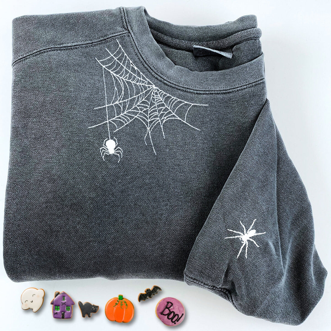 Comfort ColorÂ® Embroidered Spiderweb Halloween T-Shirt or Sweatshirt