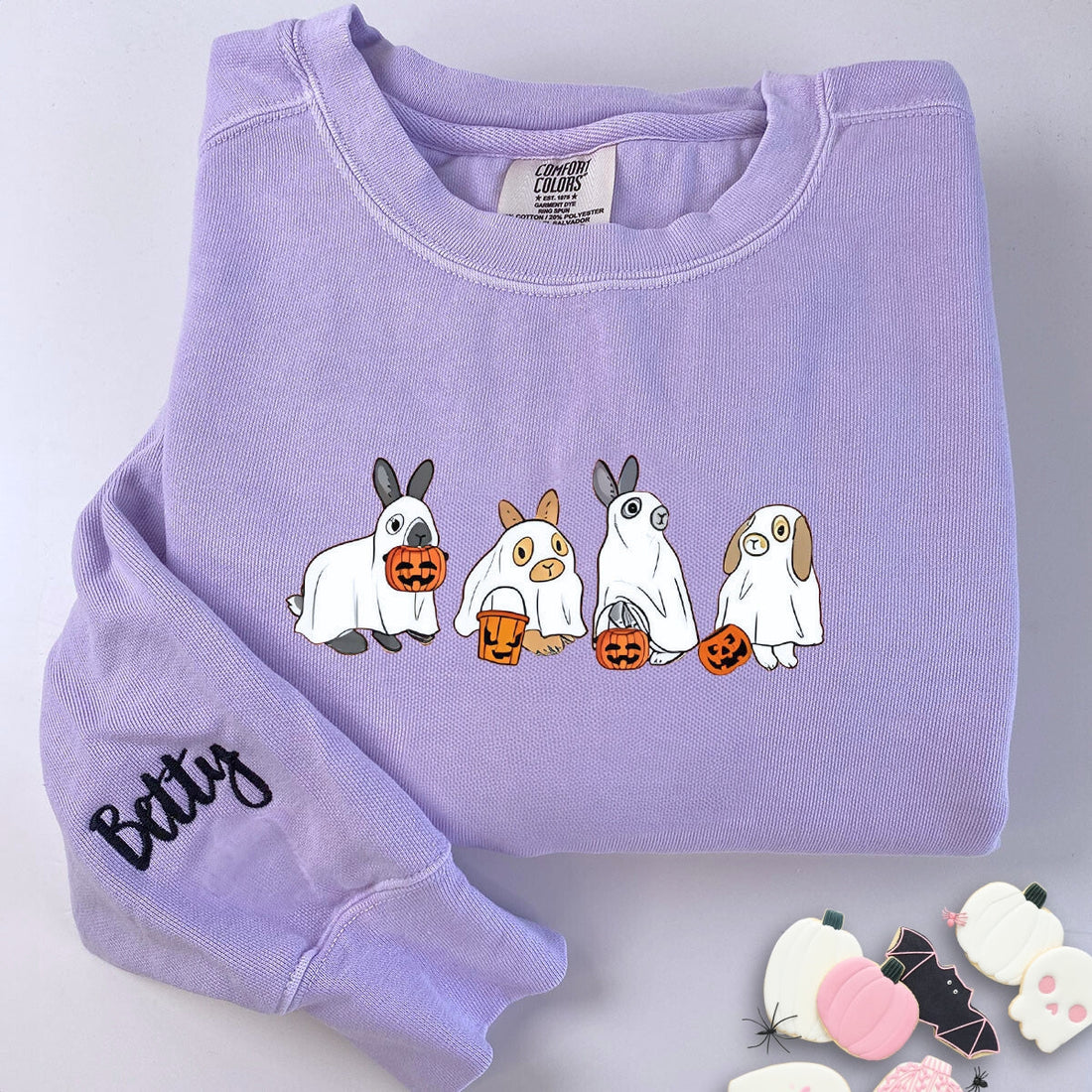 Comfort ColorÂ® Embroidered Cute Rabbit Ghost Halloween T-Shirt or Sweatshirt