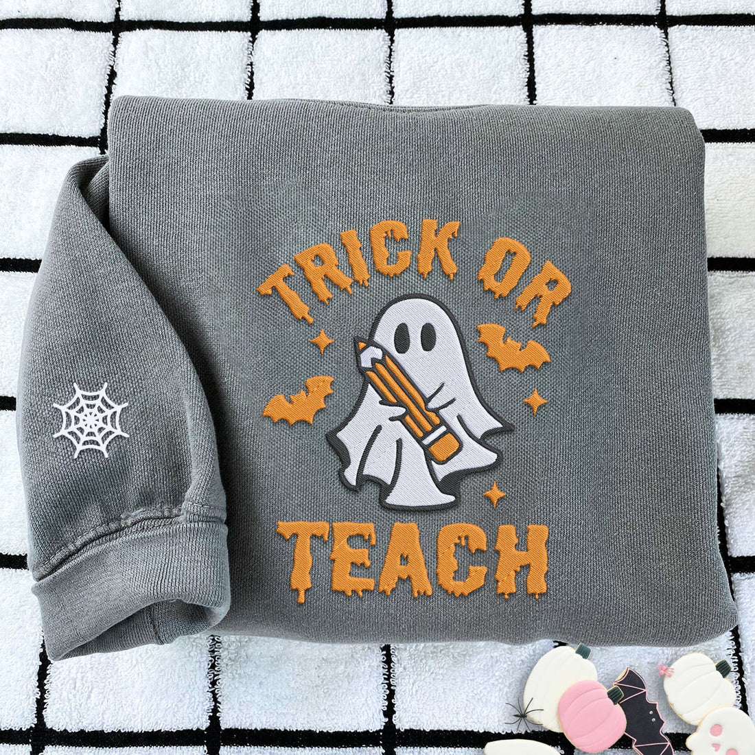 Comfort ColorÂ® Embroidered Trick or Teach Halloween T-Shirt or Sweatshirt