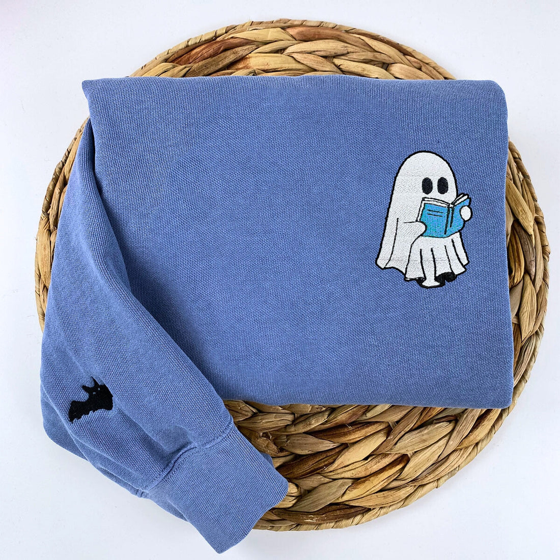 Comfort ColorÂ® Embroidered Halloween Ghost Book Lover T-Shirt or Sweatshirt