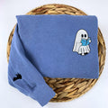 Comfort ColorÂ® Embroidered Halloween Ghost Book Lover T-Shirt or Sweatshirt