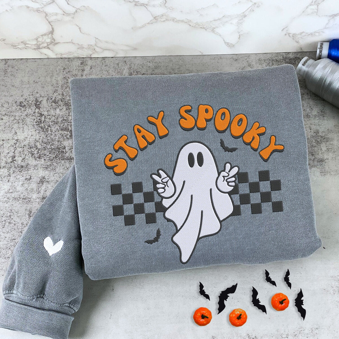 Comfort ColorÂ® Embroidered Ghost Stay Spooky Halloween T-Shirt or Sweatshirt
