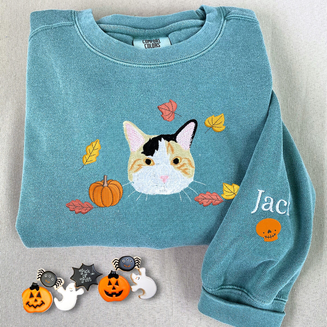 Comfort ColorsÂ® Custom Embroidered Halloween Cat Portrait T-Shirt or Sweatshirt