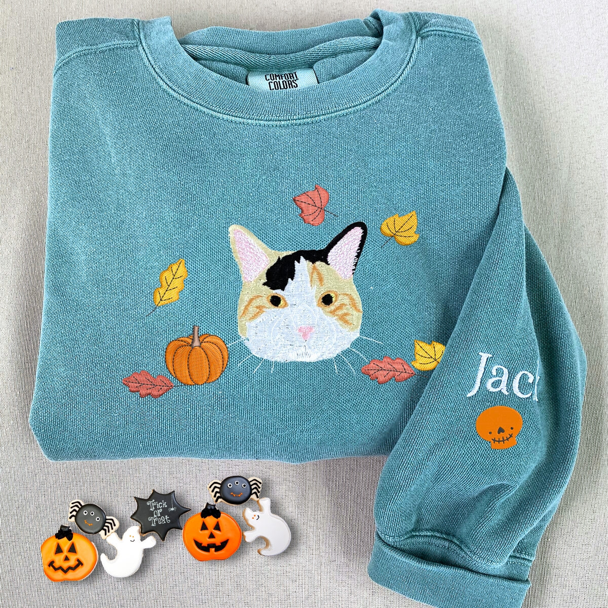 Comfort ColorsÂ® Custom Embroidered Halloween Cat Portrait T-Shirt or Sweatshirt
