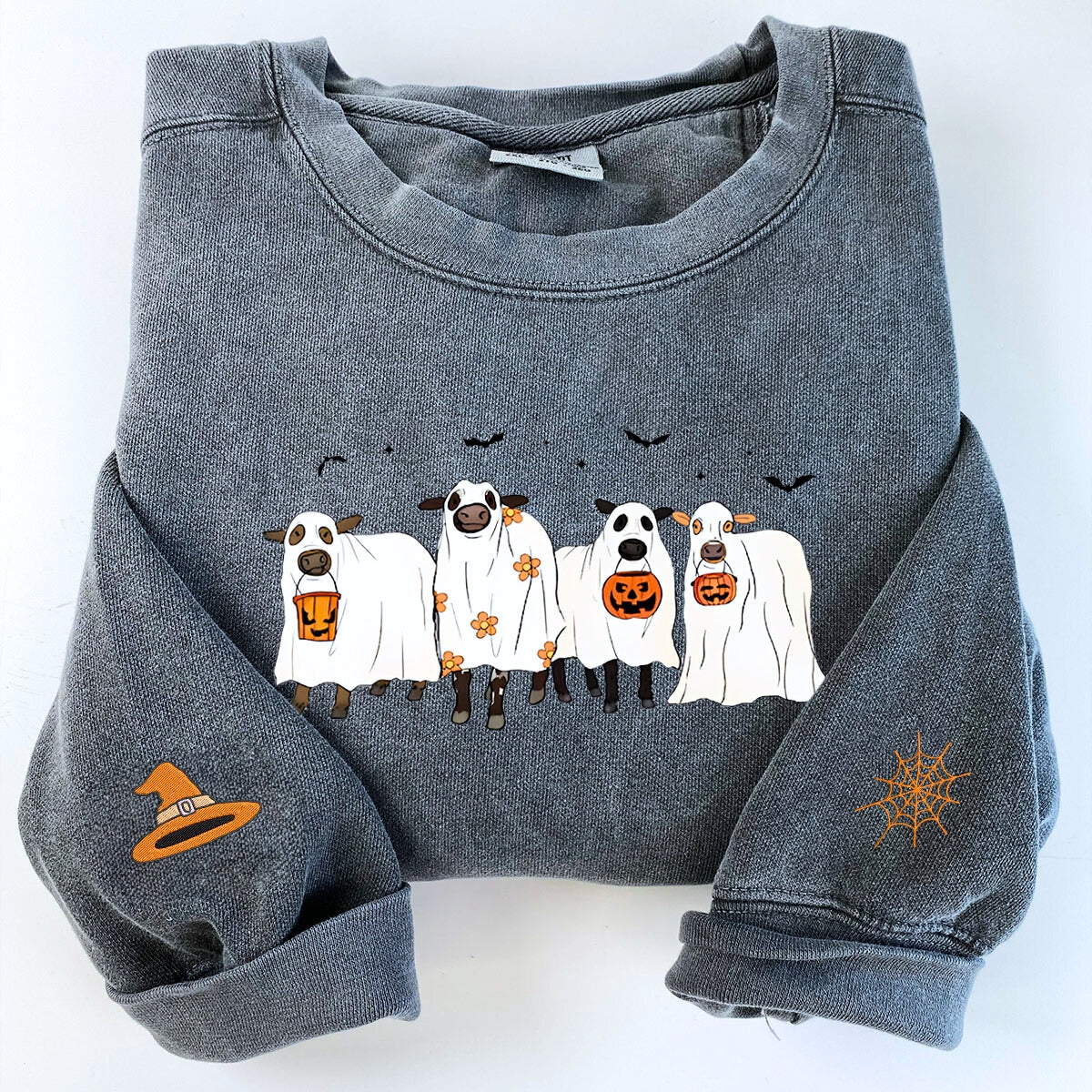 Comfort ColorÂ® Embroidered Ghost Cows Halloween T-Shirt or Sweatshirt