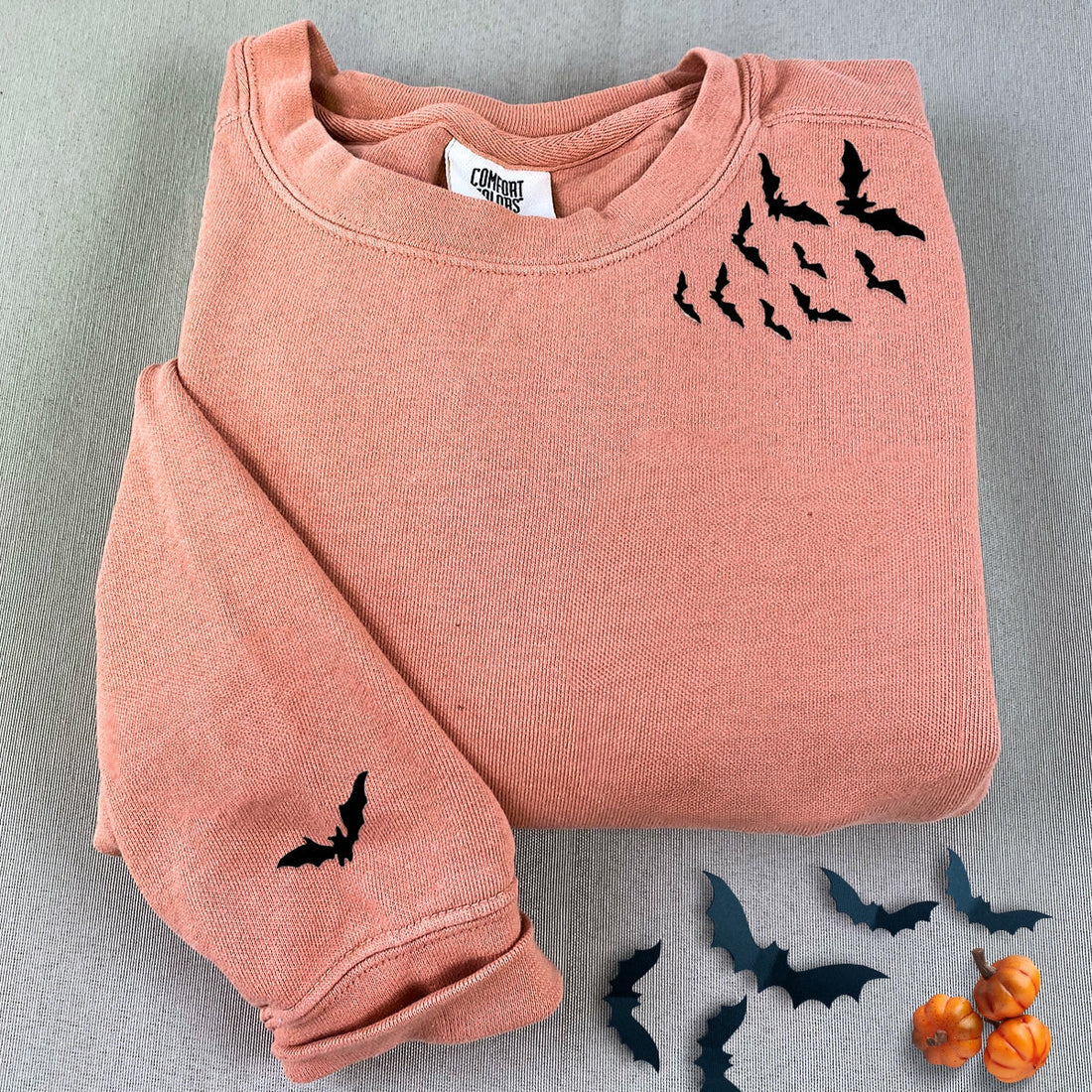 Comfort ColorÂ® Embroidered Bats on Neckline Halloween T-Shirt or Sweatshirt