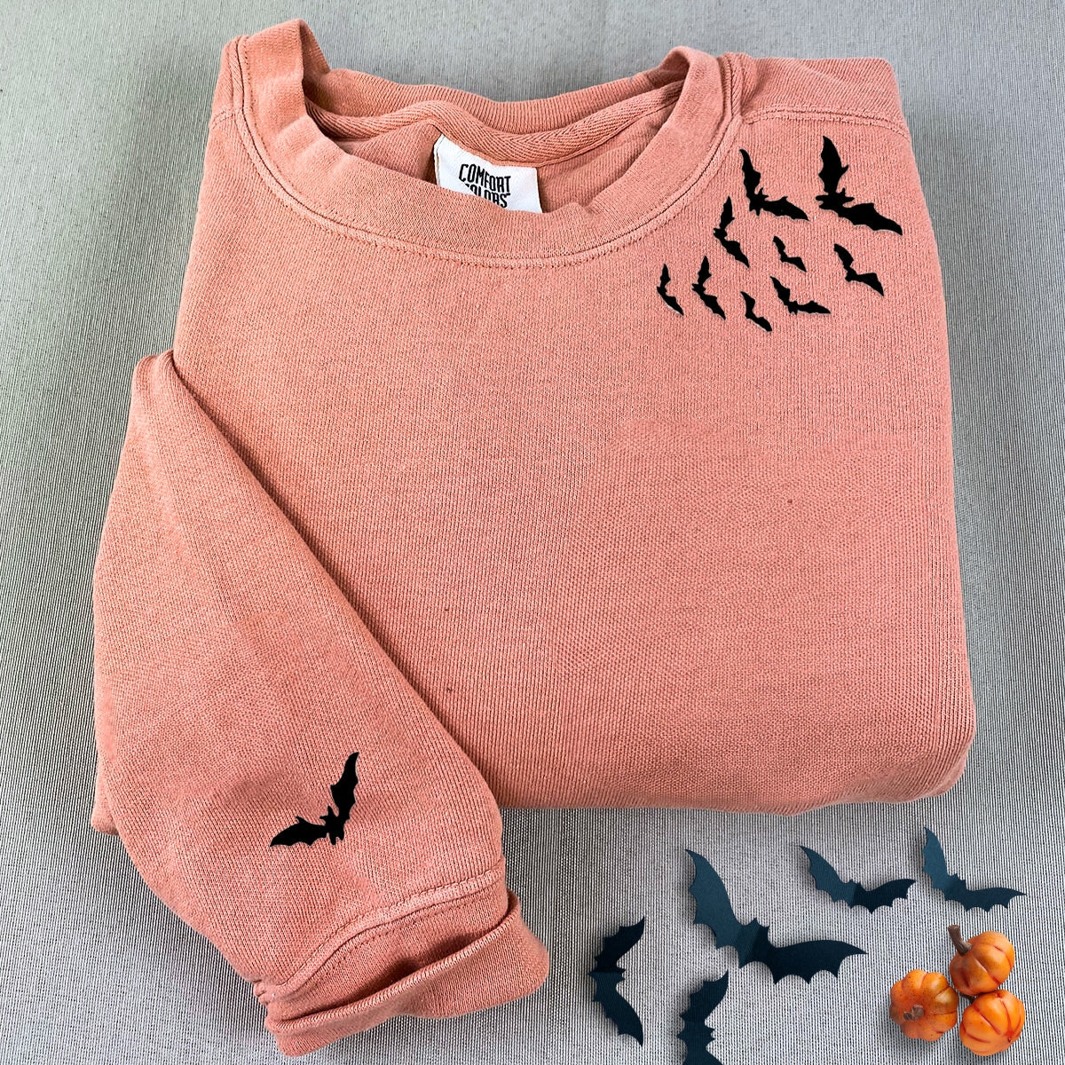 Comfort ColorÂ® Embroidered Bats on Neckline Halloween T-Shirt or Sweatshirt