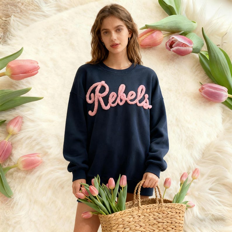 Custom Chenille YARN EMBROIDERED Sweatshirt Chenille Patch Football Sweatshirt Team Sports Spirit Shirt Football Moms Game Day Sweatshirt