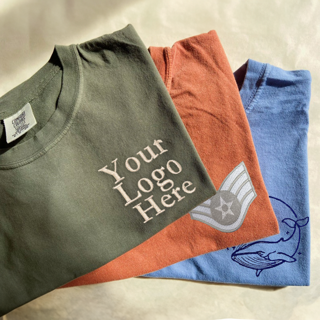Comfort ColorÂ® Custom Embroidered Text Logo T-Shirts