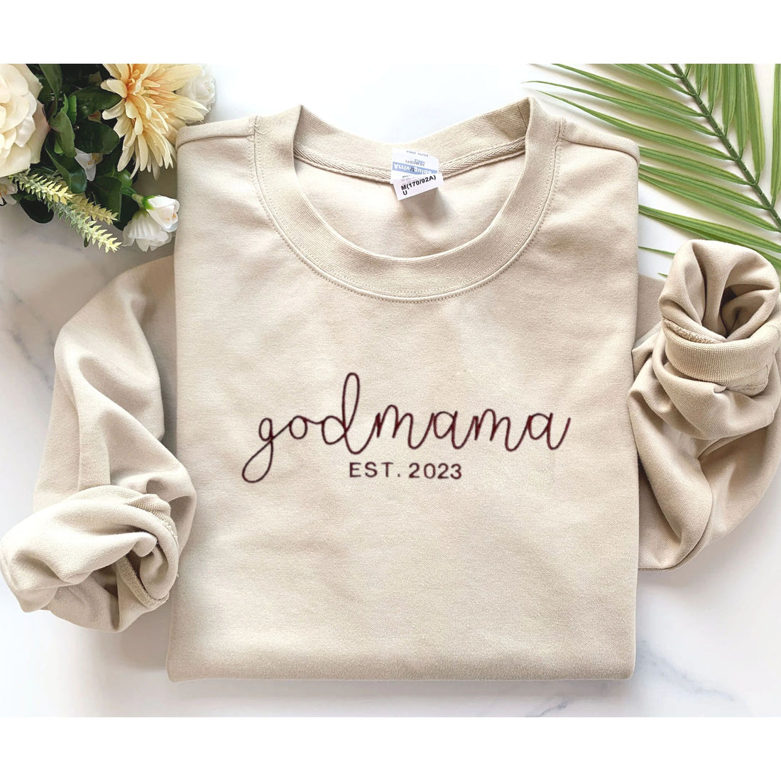 Personalized God Mama EST Sweatshirt With Cutsom Initial On Sleeve, Fairy Godmother Gift