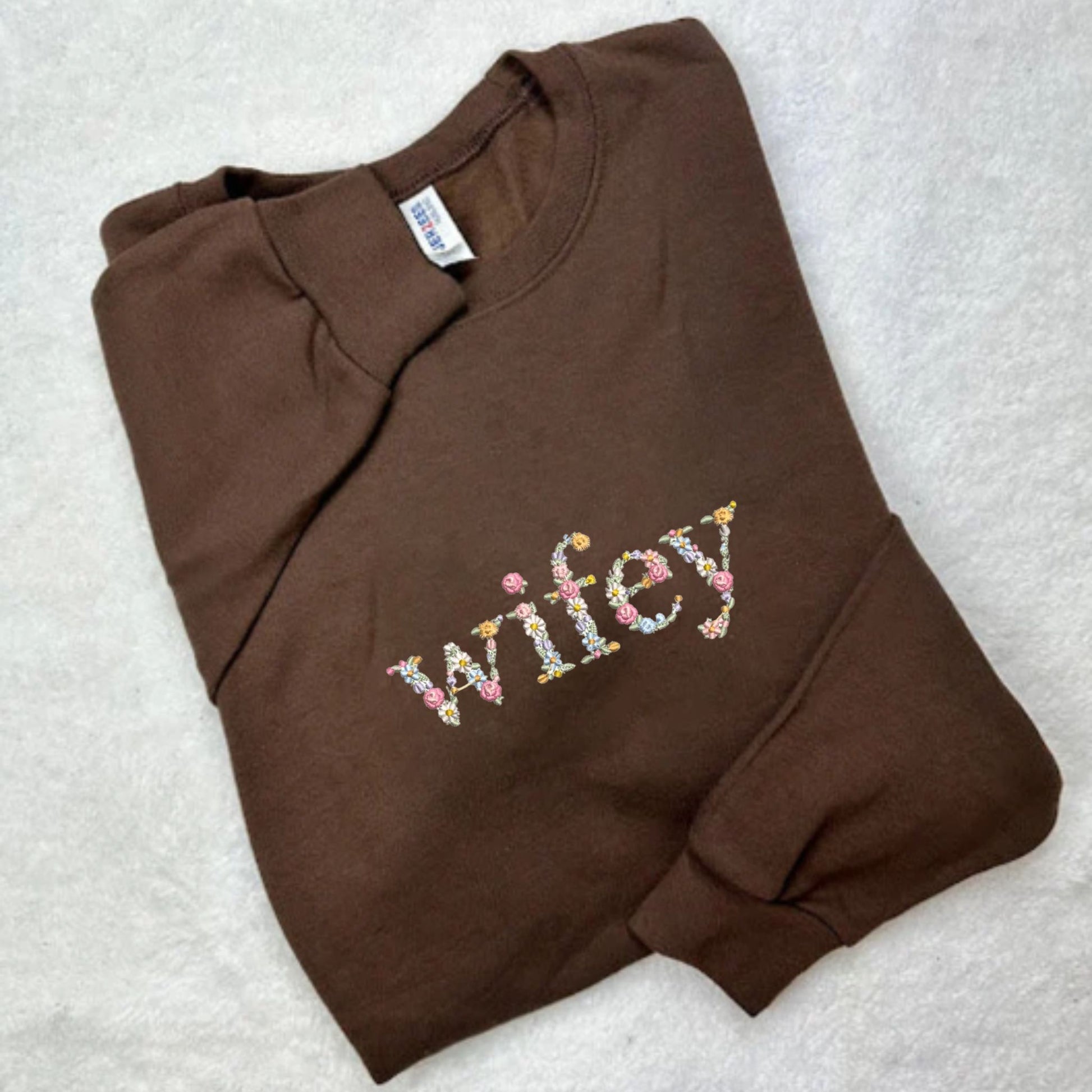 Wifey Sweatshirt Custom Text Embroidered with Day On Sleeve, Best Valentine Gift For Wife