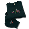 Wifey Sweatshirt, Custom Floral Wifey Sweater Est 2024 Embroidered with Initial Heart Sleeve